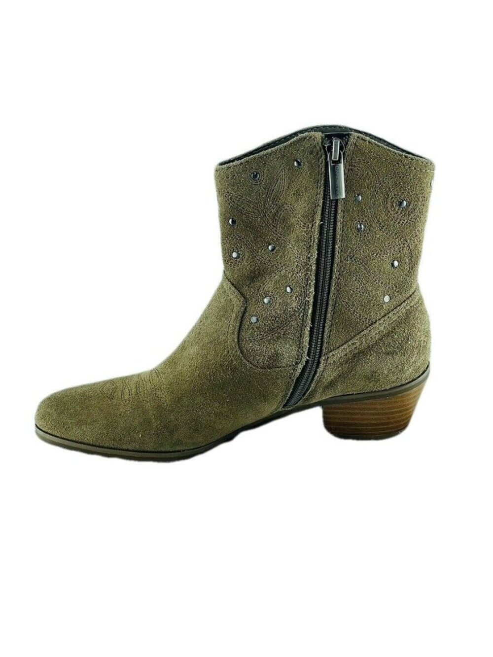 BANDOLINO Boot Erissa Taupe Suede Leather Ankle Round Toe Low Stacked Heel Weste - Picture 6 of 11